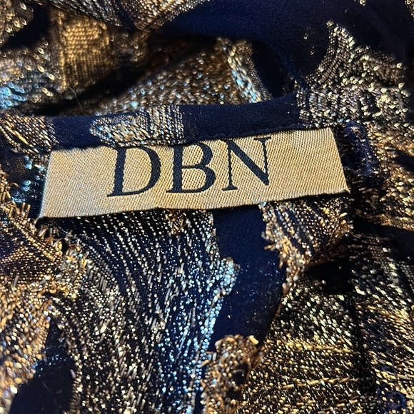 WOMENS SZ XL DBN METALLIC LOOK BLACK & GOLD LONG SLEEVE EVENING WEAR BLOUSE - Picture 7 of 7